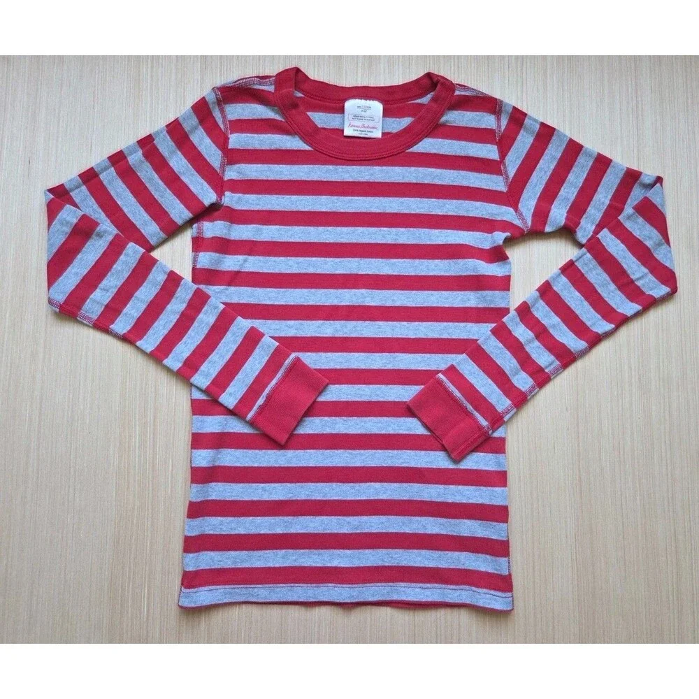 Hanna Andersson Long John Pajamas PJ Set Striped Organic Cotton Red Gray 12